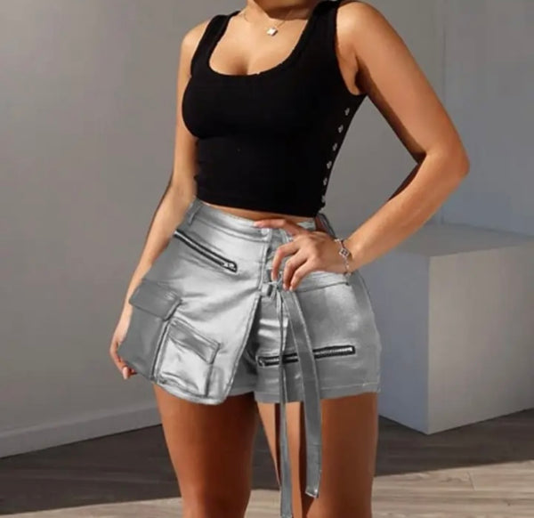 Women Fashion Faux Leather Wrap Shorts