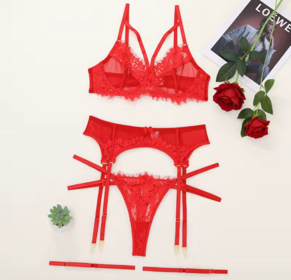Women Color Sexy Lace Mesh Lingerie Set
