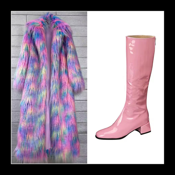 Women Color Patent Leather Fashion Flat Knee High Boots