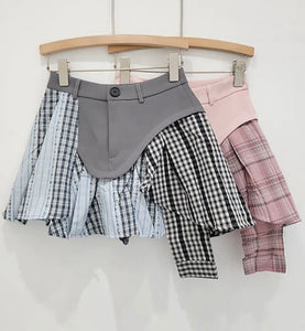 Women Fashion Color Plaid Patchwork Skirt
