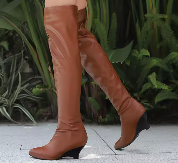 Women Color Fashion Over The Knee Wedge Boots