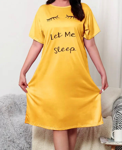Women Yellow Letter Print Short Sleeve Nightgown