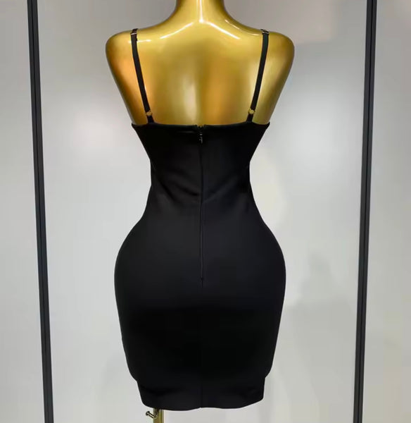 Women Sexy Sleeveless Metal Pin Bandage Dress