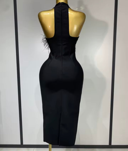 Women Black Rhinestone Flower Sleeveless Sexy Dress