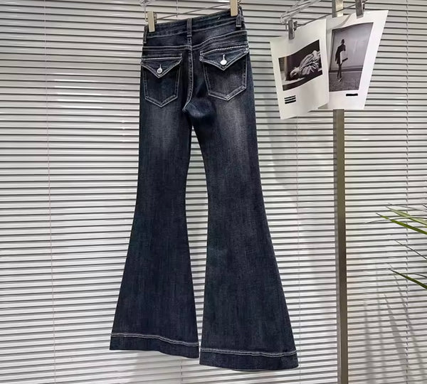 Women Blue Fashion Boot Cut Stitched Denim Pants