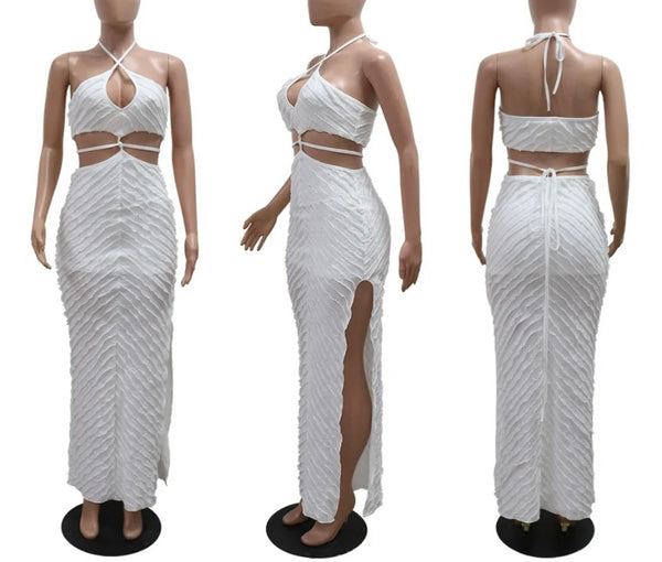 Women Sexy Halter Sleeveless Ruffled Cut Out Maxi Dress