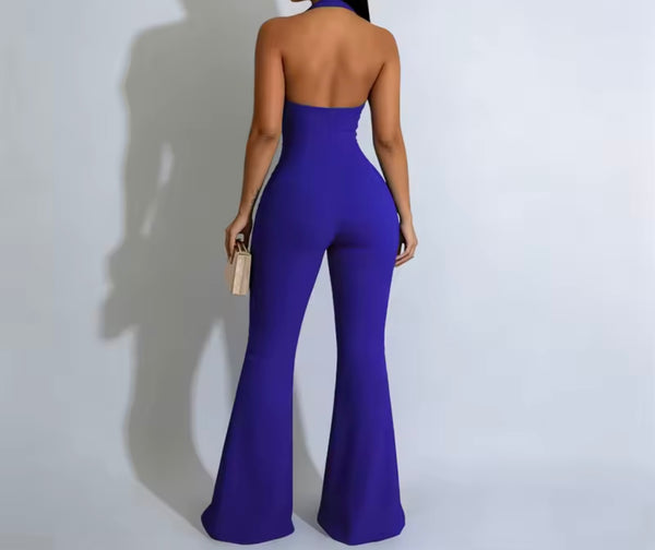Women Sexy Fashion Button Halter Sleeveless Jumpsuit