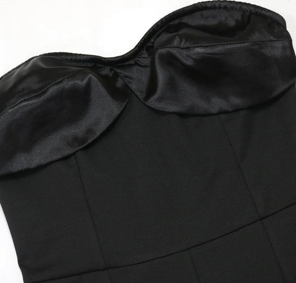 Women Black Sexy Strapless Ruffled Wide Leg Jumpsuit