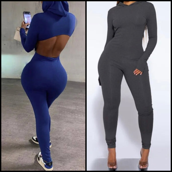 Women Hooded Open Back Full Sleeve Fashion Jumpsuit