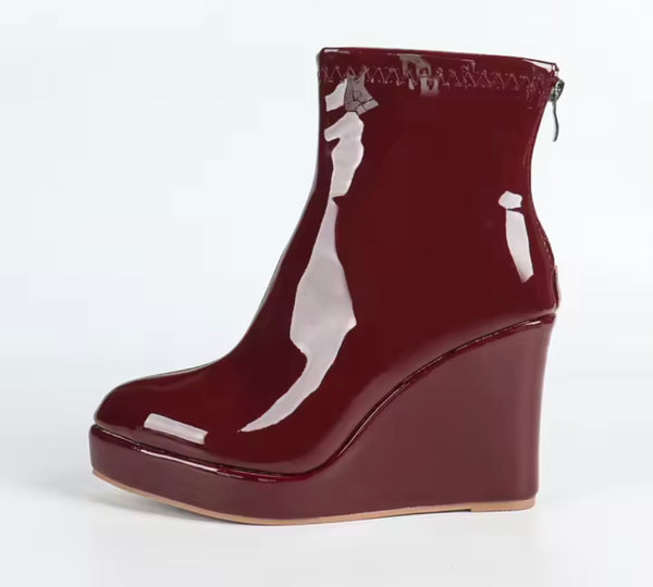 Women Patent Leather Fashion Platform Ankle Boots