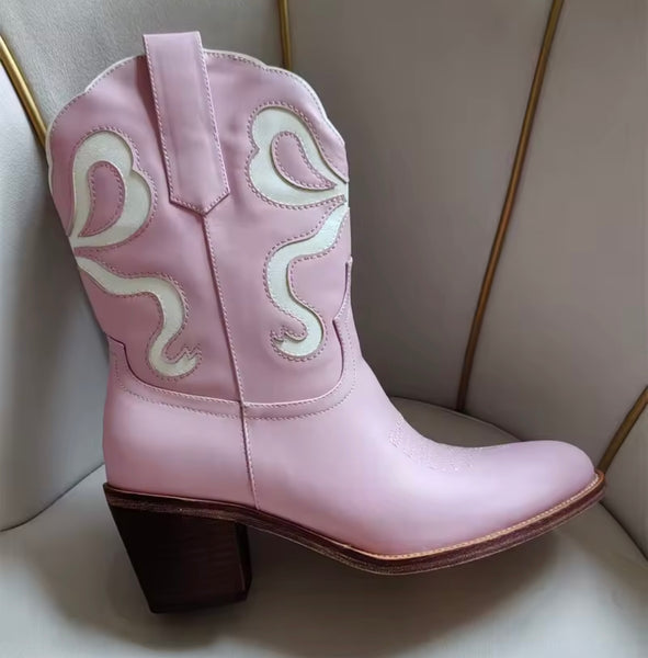 Women Fashion Color Patchwork Ankle Western Boots