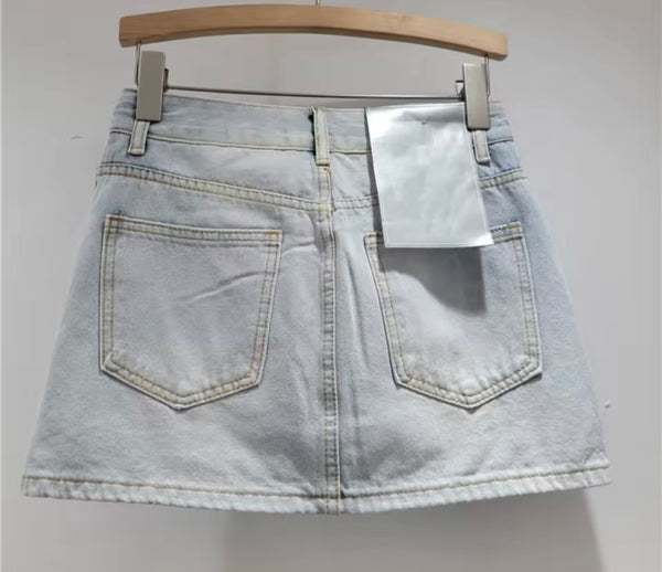 Women Fashion Letter Number Print Denim Skirt