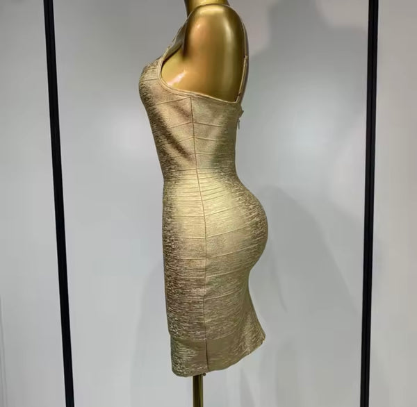 Women Sexy Sleeveless Metallic Bandage Dress