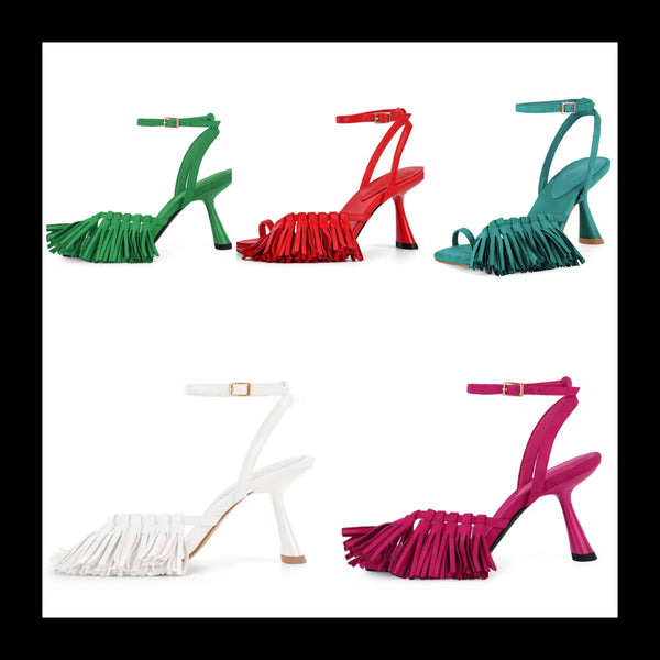 Women Open Toe Fringe Ankle Strap High Heel Sandals