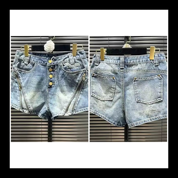 Women Blue Fashion Zipper Denim Shorts