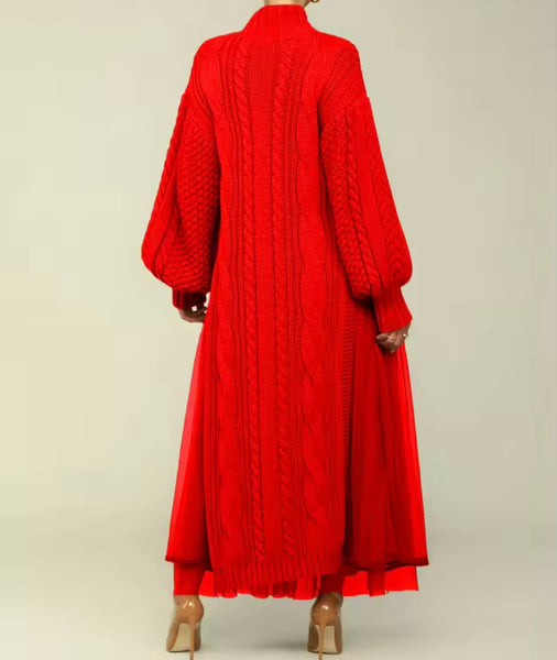 Women Turtleneck Full Sleeve Knitted Sweater Maxi Dress