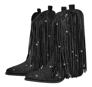 Women Fashion Bling Tassel Western Boots