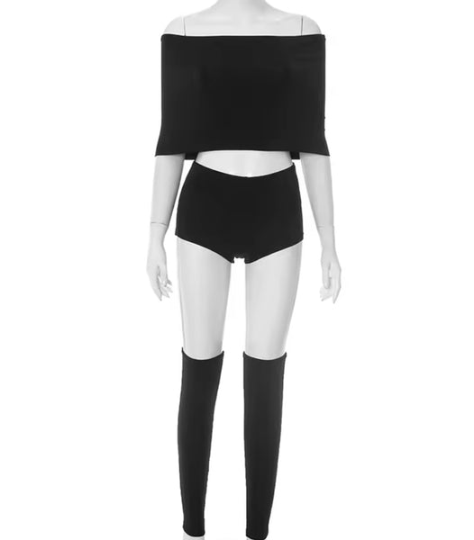 Women Black Sexy Off The Shoulder Four Piece Pant Set