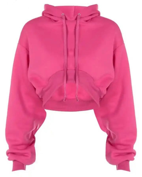 Women Pink Full Sleeve Hooded Crop Sweater Top