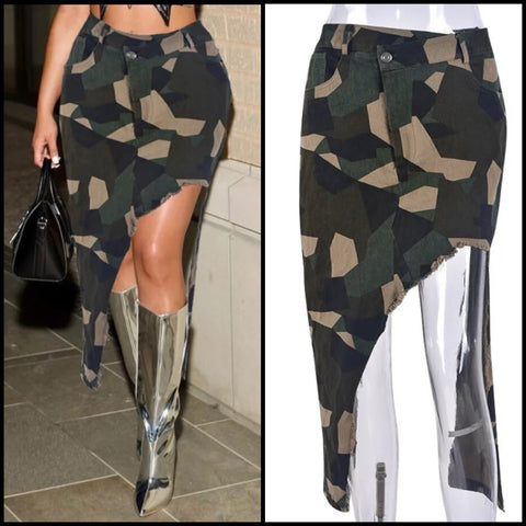 Women Fashion Camouflage Side Slit Skirt