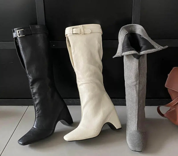 Women Fashion Buckled Knee High Boots