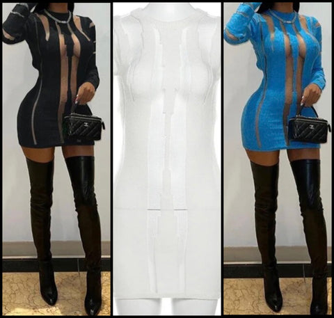 Women Sexy Mesh Patchwork Full Sleeve Open Back Dress