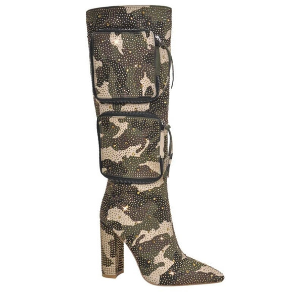 Women Fashion Bling Pocket Camouflage Knee High Boots