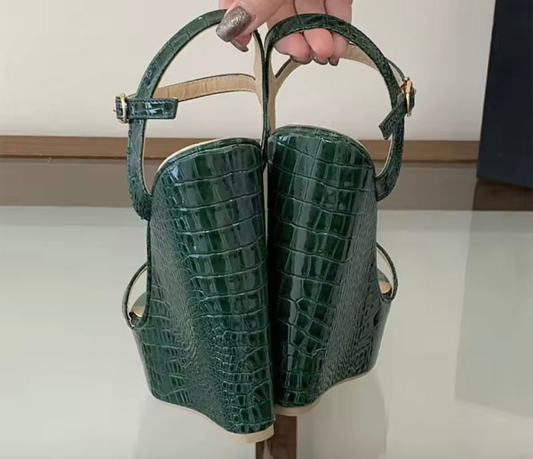 Women Fashion Green Open Toe Platform Wedge Sandals