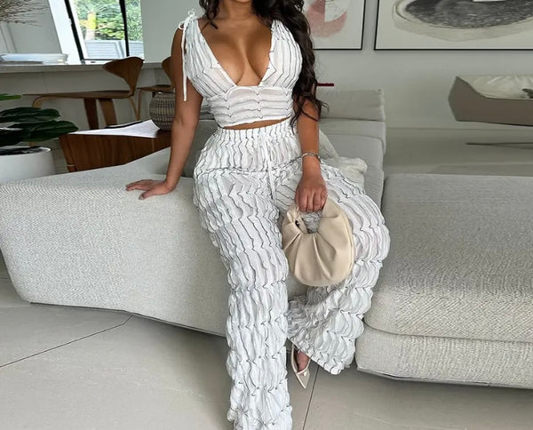 Women Sexy V-Neck Sleeveless Two Piece Pant Set