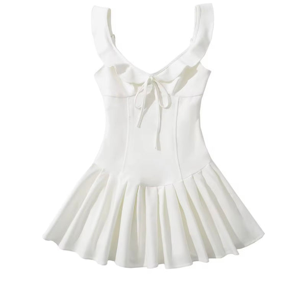 Women White Ruffled Sleeveless Sexy Dress