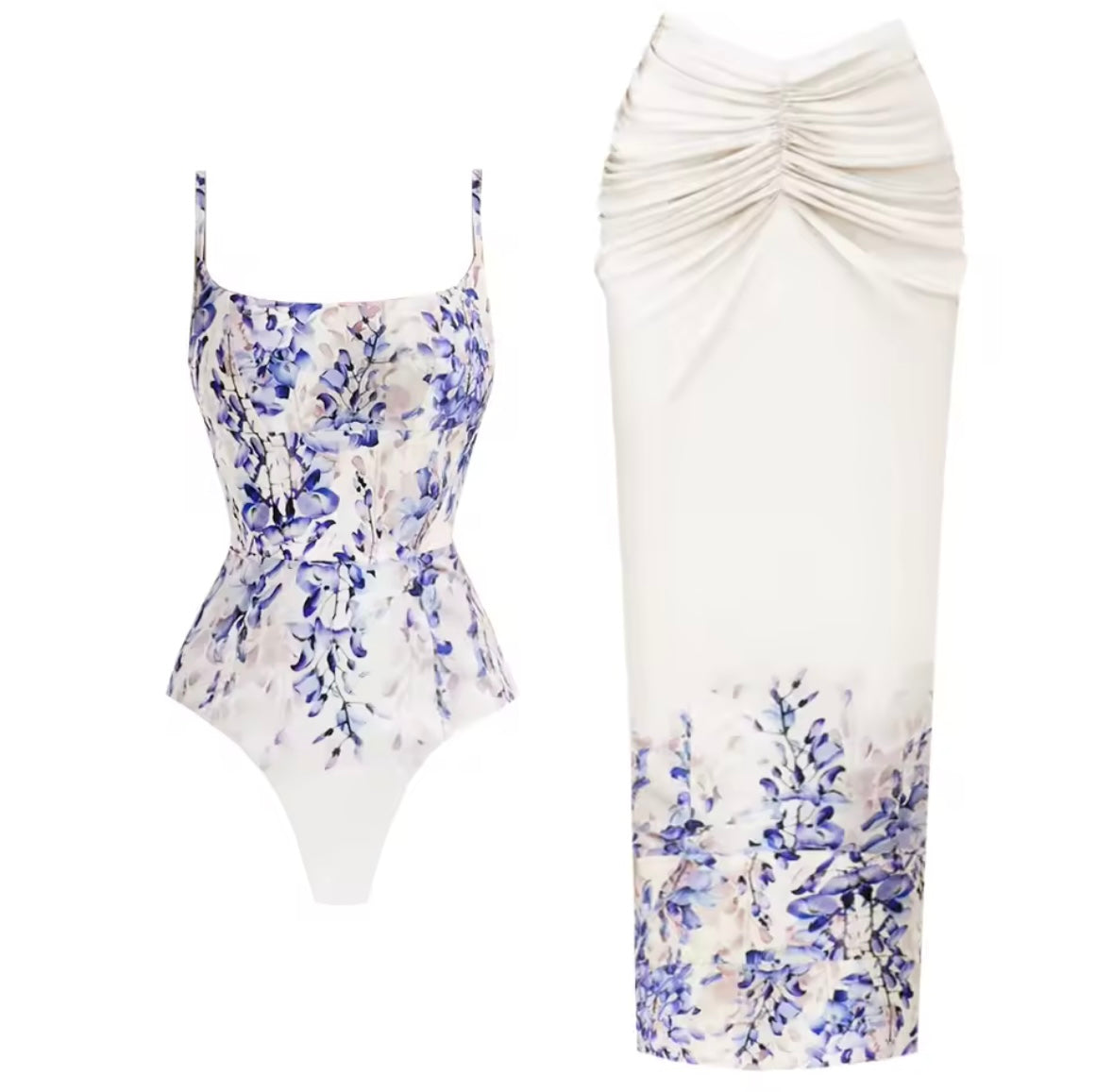 Women White Floral Fashion Swimsuit Cover Up Set