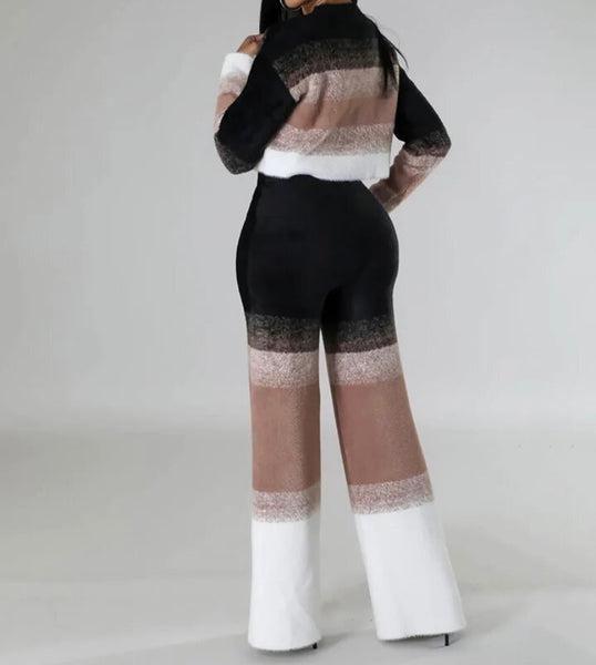 Women Multicolored Striped Fashion Two Piece Full Sleeve Pant Set