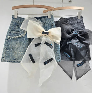 Women Sexy Short Bow Denim Skirt