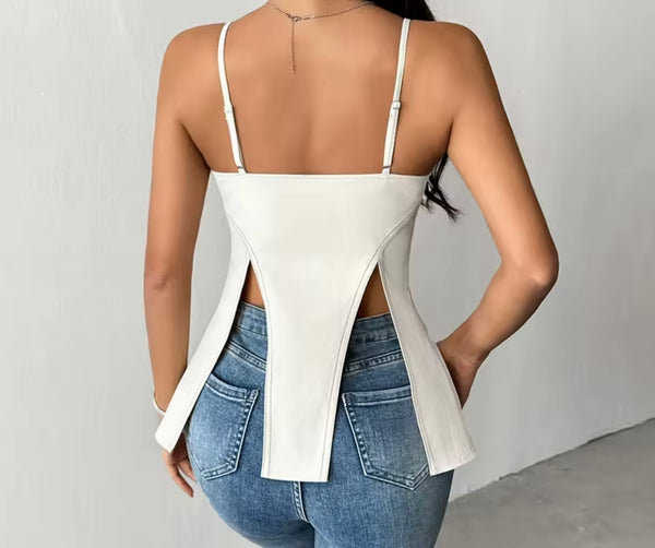 Women White Sleeveless Split Top