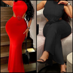 Women Sexy Sleeveless Cut Out 3D Rose Maxi Dress