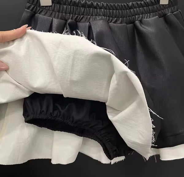Women Fashion B&W Ruffled Sleeveless Two Piece Skirt Set