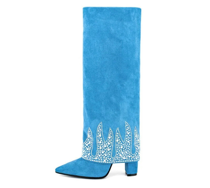 Women Fashion Color Suede Bling Knee High Boots