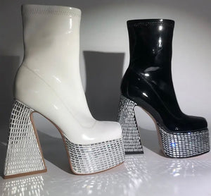 Women Bling Platform Patent Leather Fashion Ankle Boots