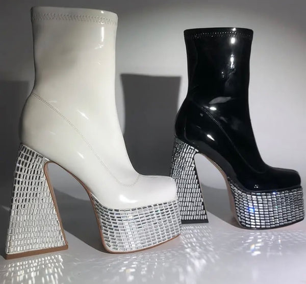 Women Bling Platform Patent Leather Fashion Ankle Boots