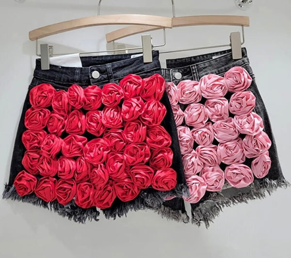 Women Fringe Fashion Color Floral Denim Shorts