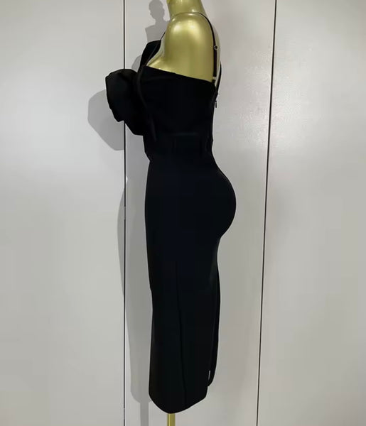 Women Sexy Black 3D Floral Sleeveless Dress