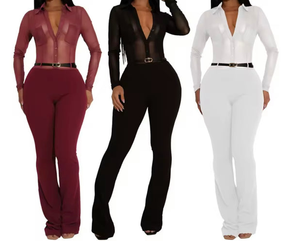 Women Sexy Mesh Patchwork Full Sleeve Fashion Jumpsuit