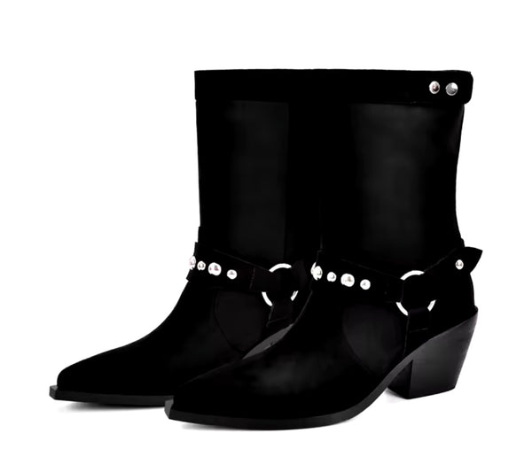 Women Fashion Black Suede Bling Ankle/Knee High Western Boots