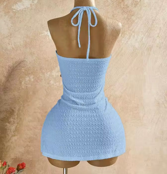 Women Sexy Halter Sleeveless Chain Cut Out Dress