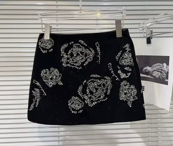 Women Black Bling Suede Fashion Skirt