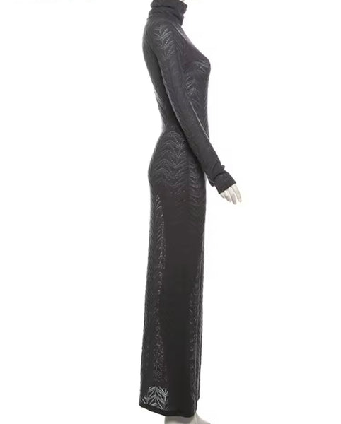 Women Sexy Solid Color Printed Full Sleeve Maxi Dress
