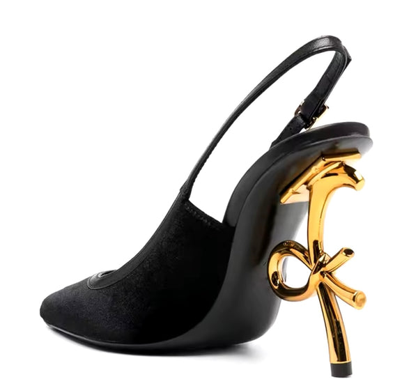 Women Pointed Toe Suede/Patent Leather Gold Heel Pumps