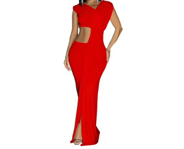Women Sexy Solid Color Short Sleeve Cut Out Maxi Dress
