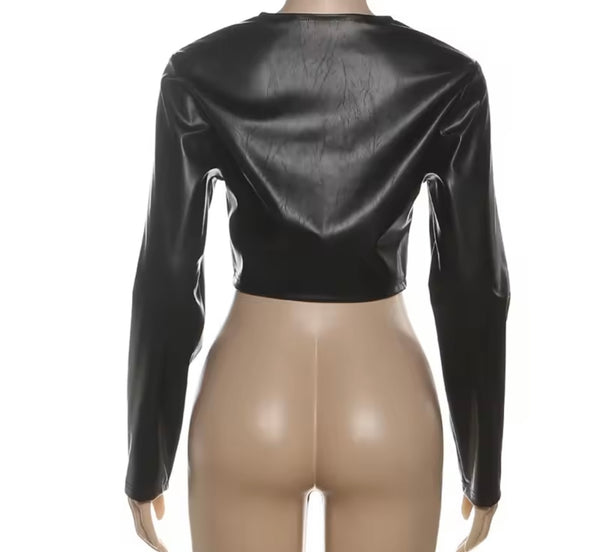 Women Fashion Black/Silver Cut Out Faux Leather Jacket
