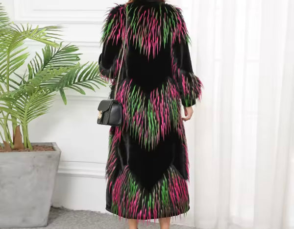 Women Fashion Multicolored Faux Fur Long Coat